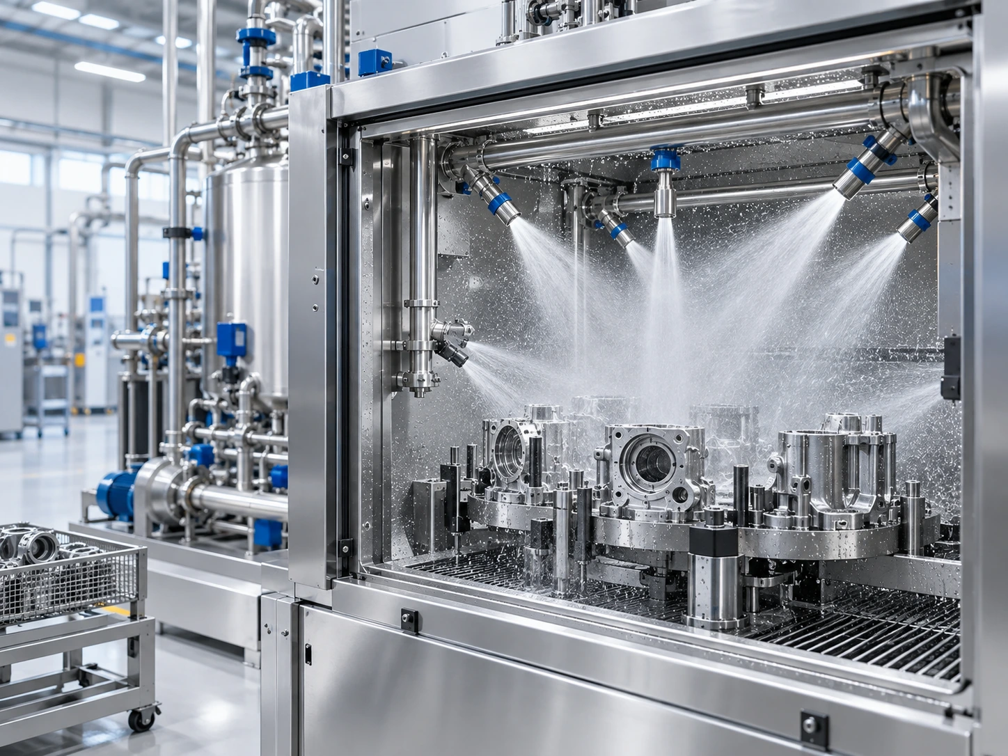 Limpeza de alta pressão em fábrica de aço inoxidável