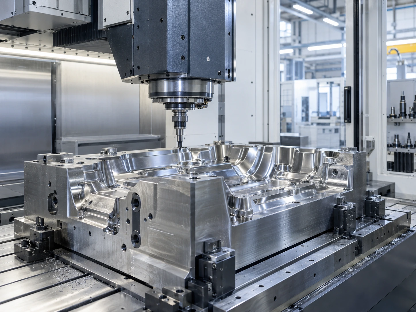 Usinagem CNC de precisão de um molde de metal